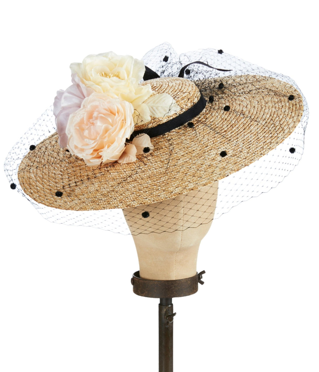 Kathy Jeanne Floral Straw Romantic Fascinator Hat - Unique Vintage - Womens, ACCESSORIES, HATS