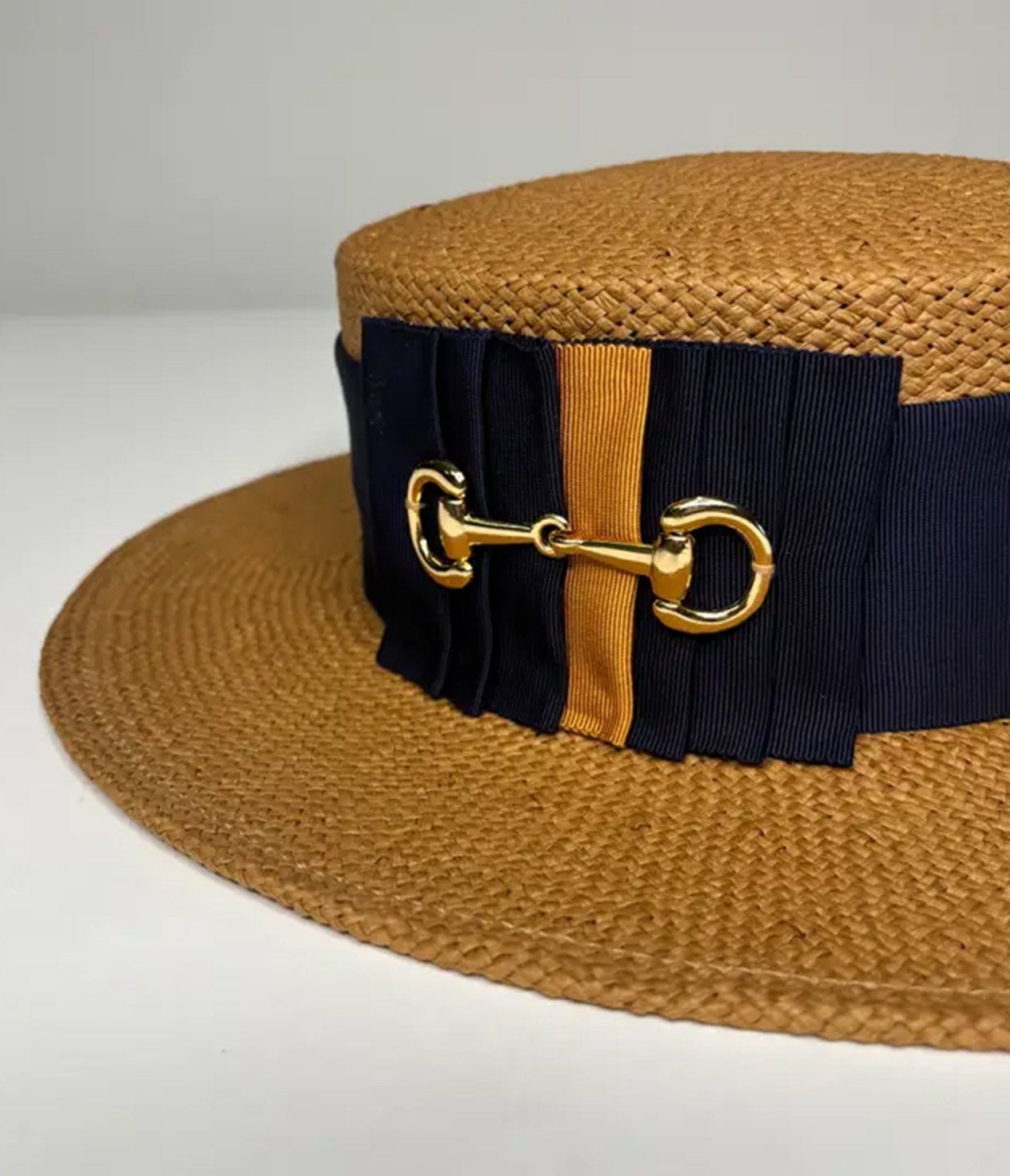 Kathy Jeanne Straw Horse Bit Boater Hat - Unique Vintage - Womens, ACCESSORIES, HATS