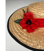 Kathy Jeanne Straw Poppy Boater Sun Hat - Unique Vintage - Womens, ACCESSORIES, HATS