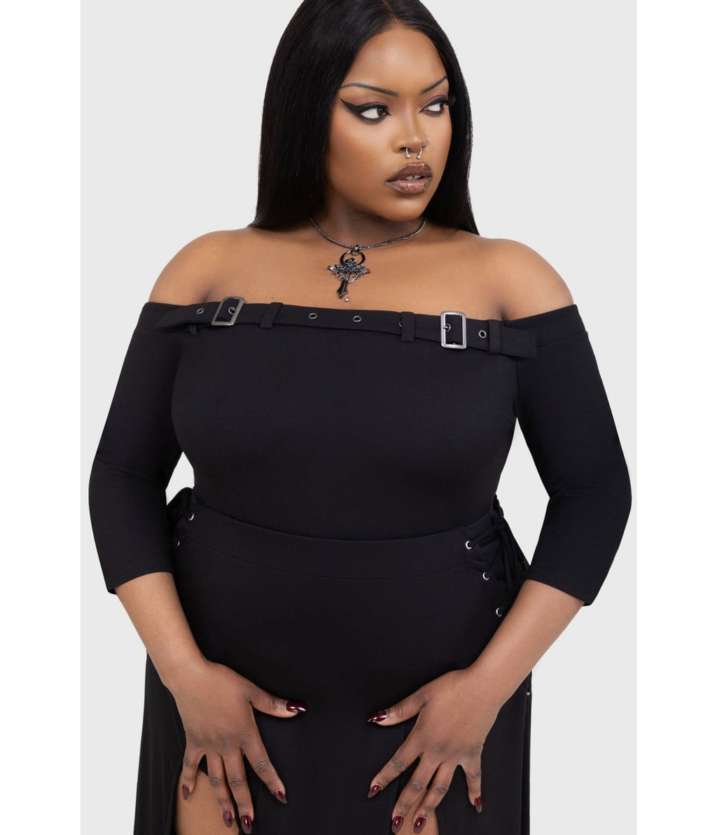 Kill Star Black Knit Cryptarose Top - Unique Vintage - Womens, TOPS, SHIRTS