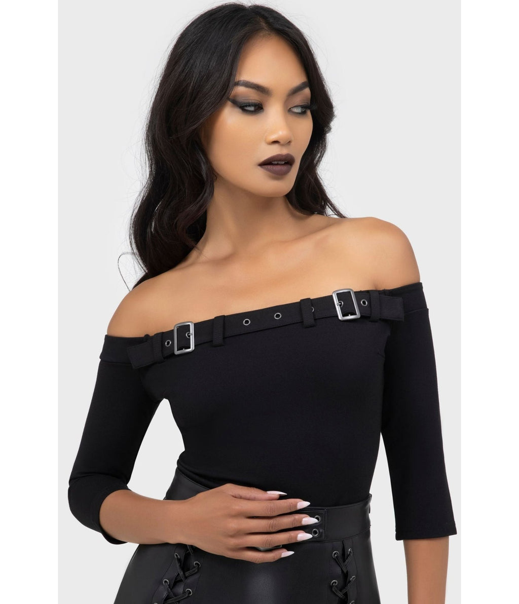 Kill Star Black Knit Cryptarose Top - Unique Vintage - Womens, TOPS, SHIRTS