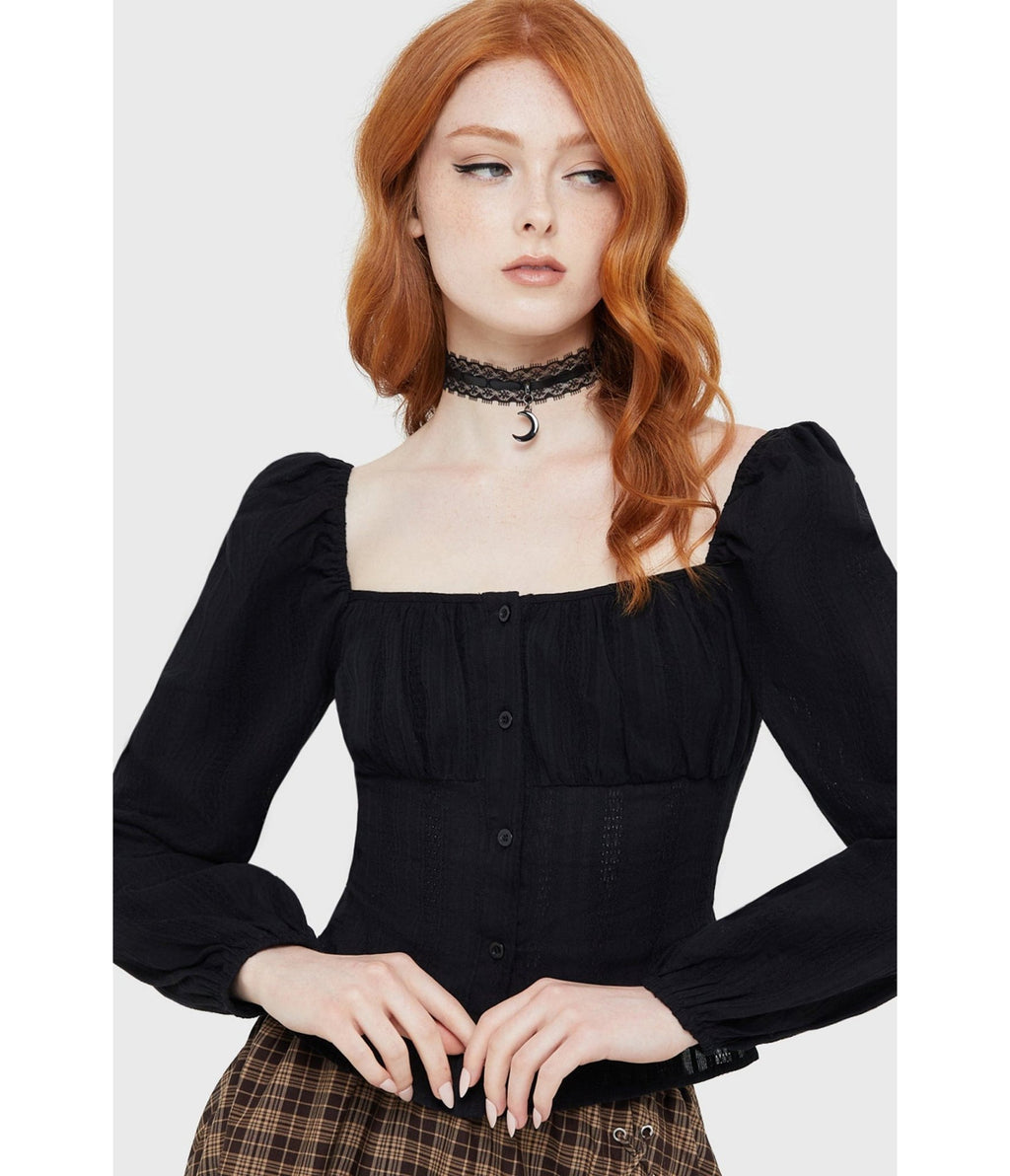Kill Star Black Nightwood Blouse - Unique Vintage - Womens, TOPS, SHIRTS