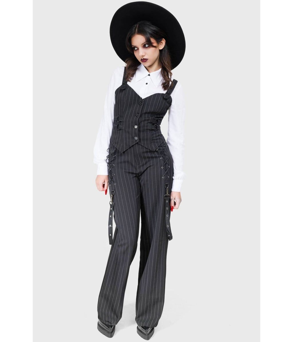 Kill Star Black Pinstripe Trousers - Unique Vintage - Womens, BOTTOMS, PANTS