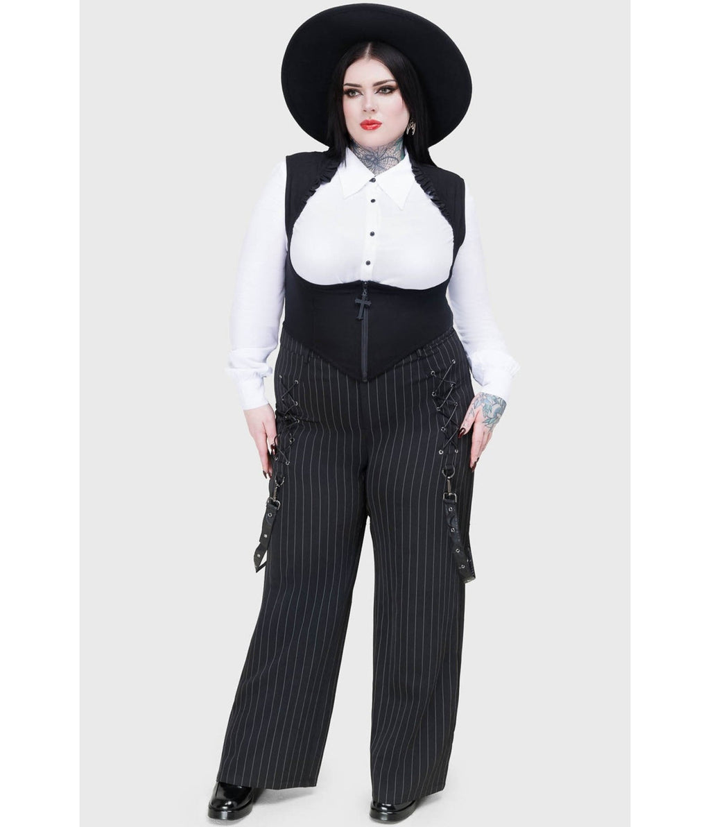 Kill Star Black Pinstripe Trousers - Unique Vintage - Womens, BOTTOMS, PANTS