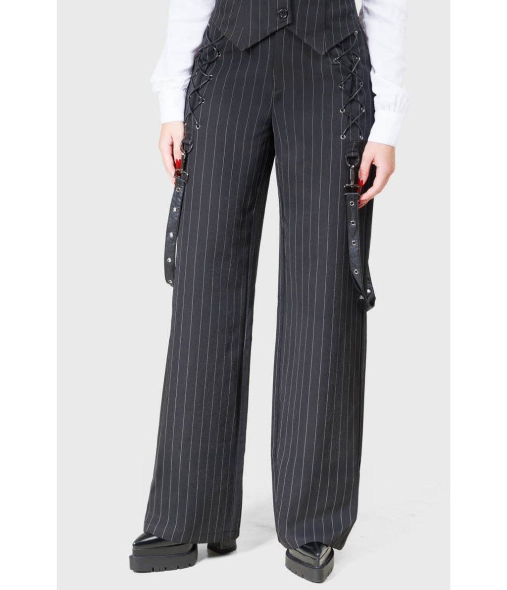 Kill Star Black Pinstripe Trousers - Unique Vintage - Womens, BOTTOMS, PANTS