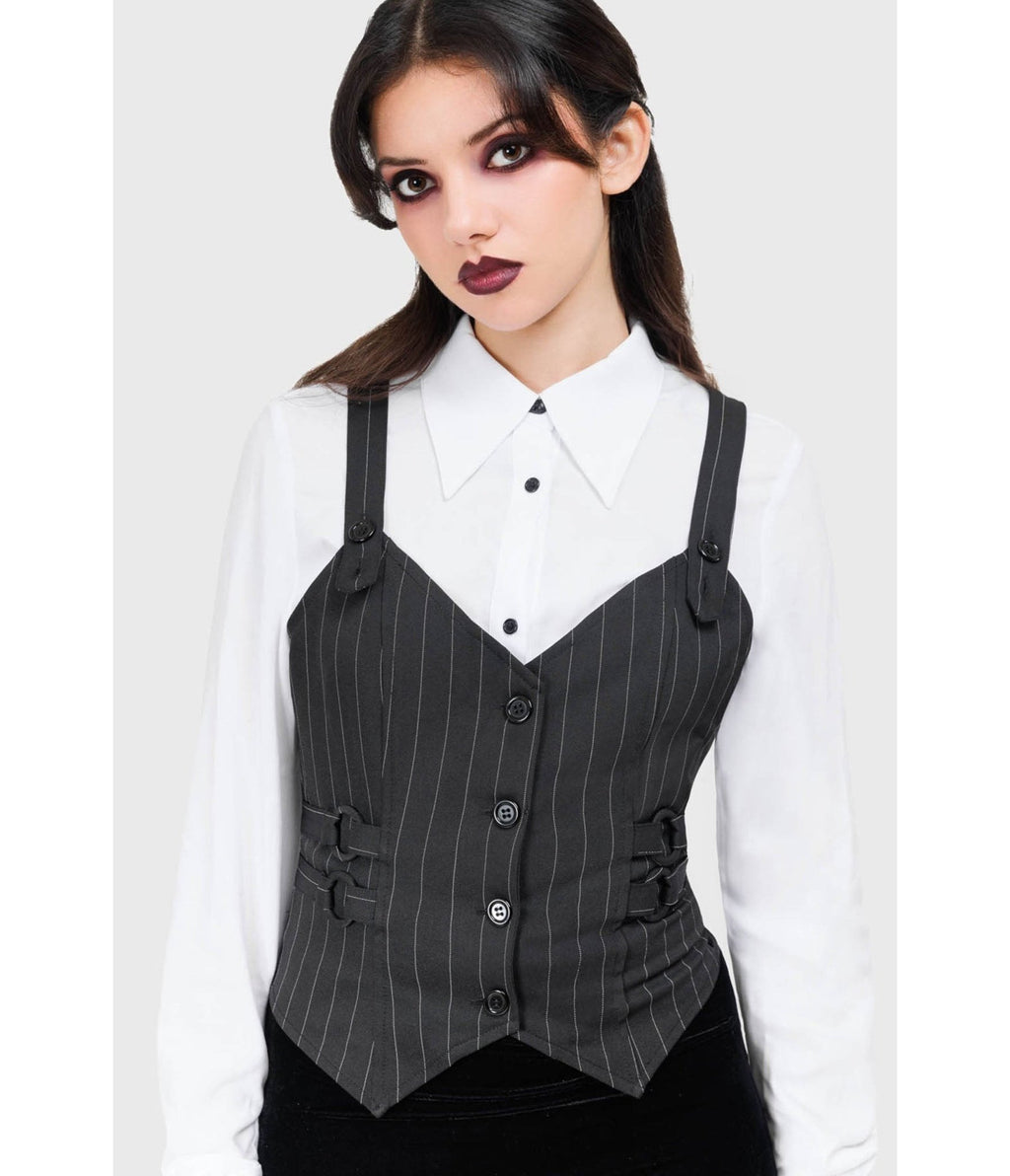 Kill Star Black Pinstripe Vest - Unique Vintage - Womens, TOPS, SWEATERS AND VESTS