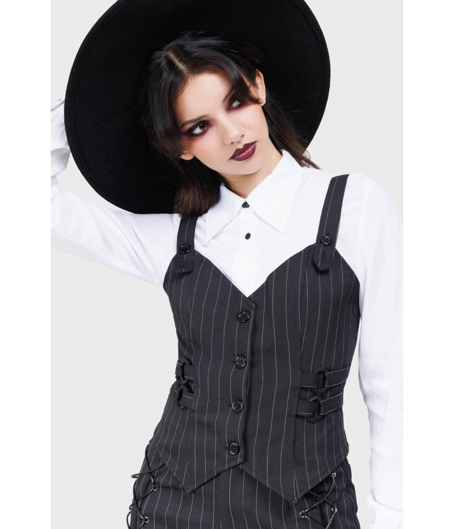 Kill Star Black Pinstripe Vest - Unique Vintage - Womens, TOPS, SWEATERS AND VESTS