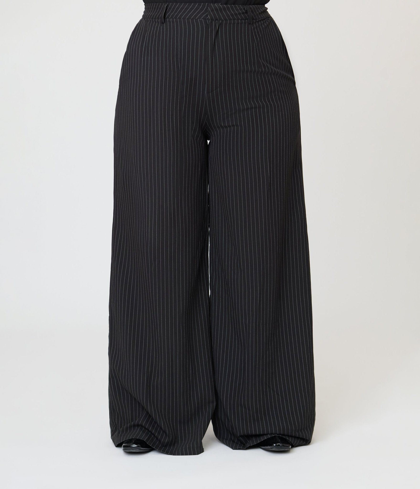Kill Star Plus Size Black Pinstripe Oblivienne Trousers - Unique Vintage - Womens, BOTTOMS, PANTS