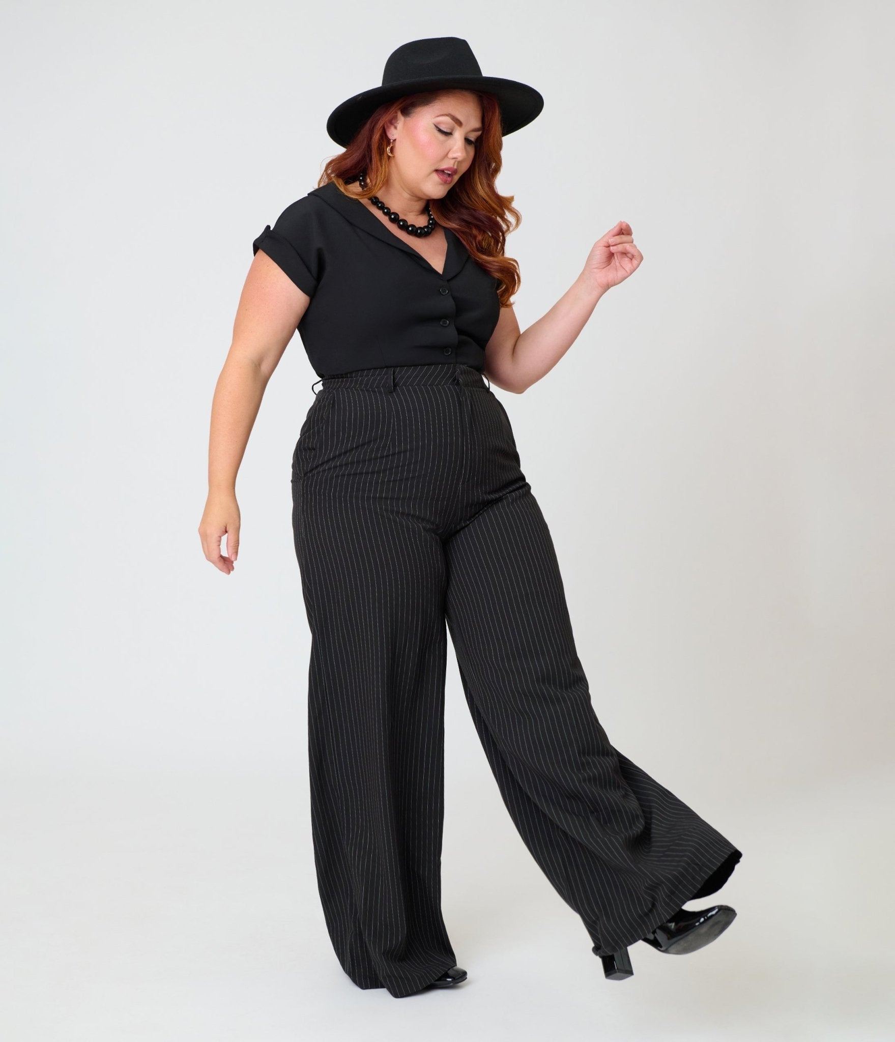 Kill Star Plus Size Black Pinstripe Oblivienne Trousers - Unique Vintage - Womens, BOTTOMS, PANTS