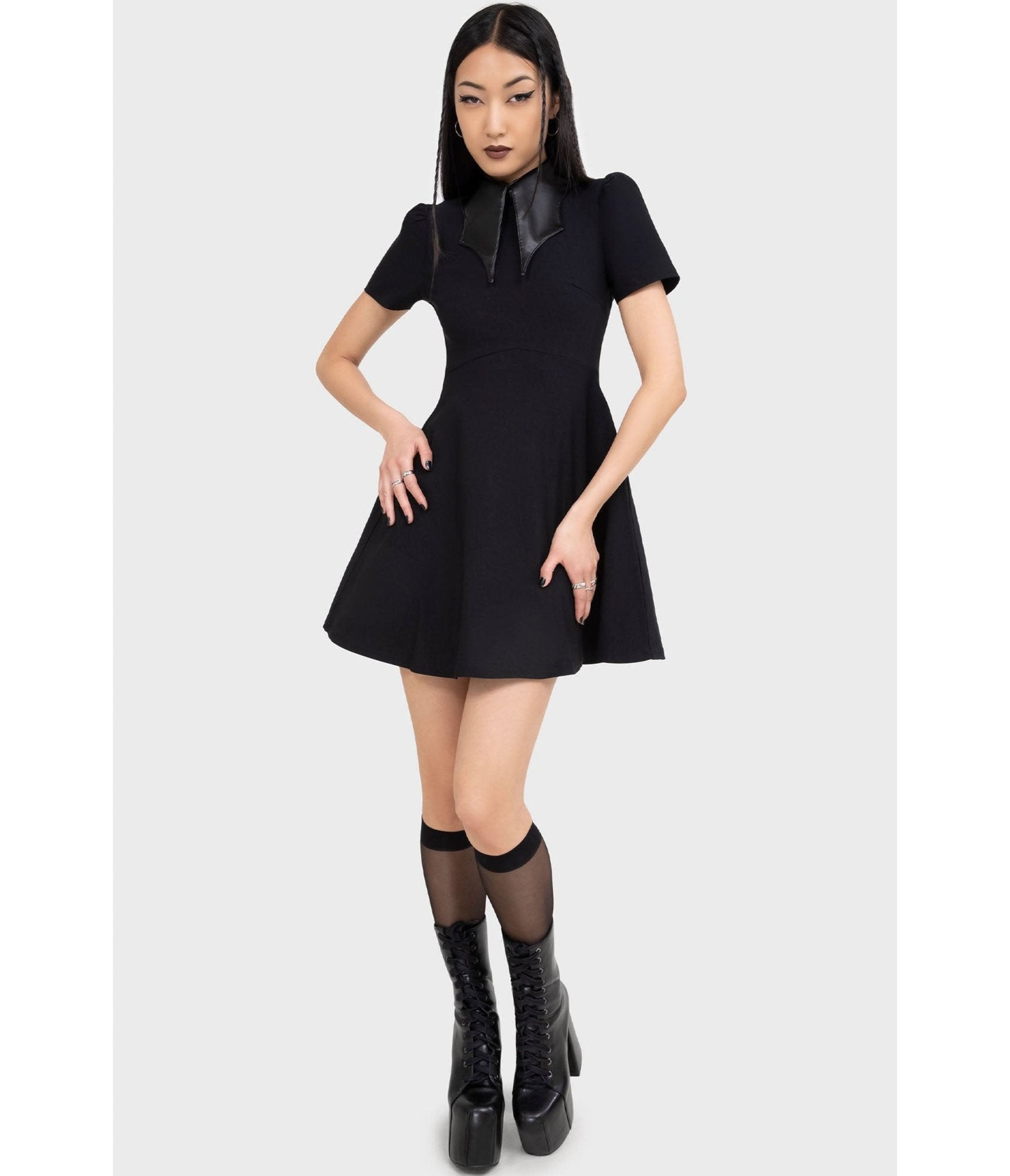Killstar Black Bat Collar Mini Dress - Unique Vintage - Womens, DRESSES, BABYDOLL