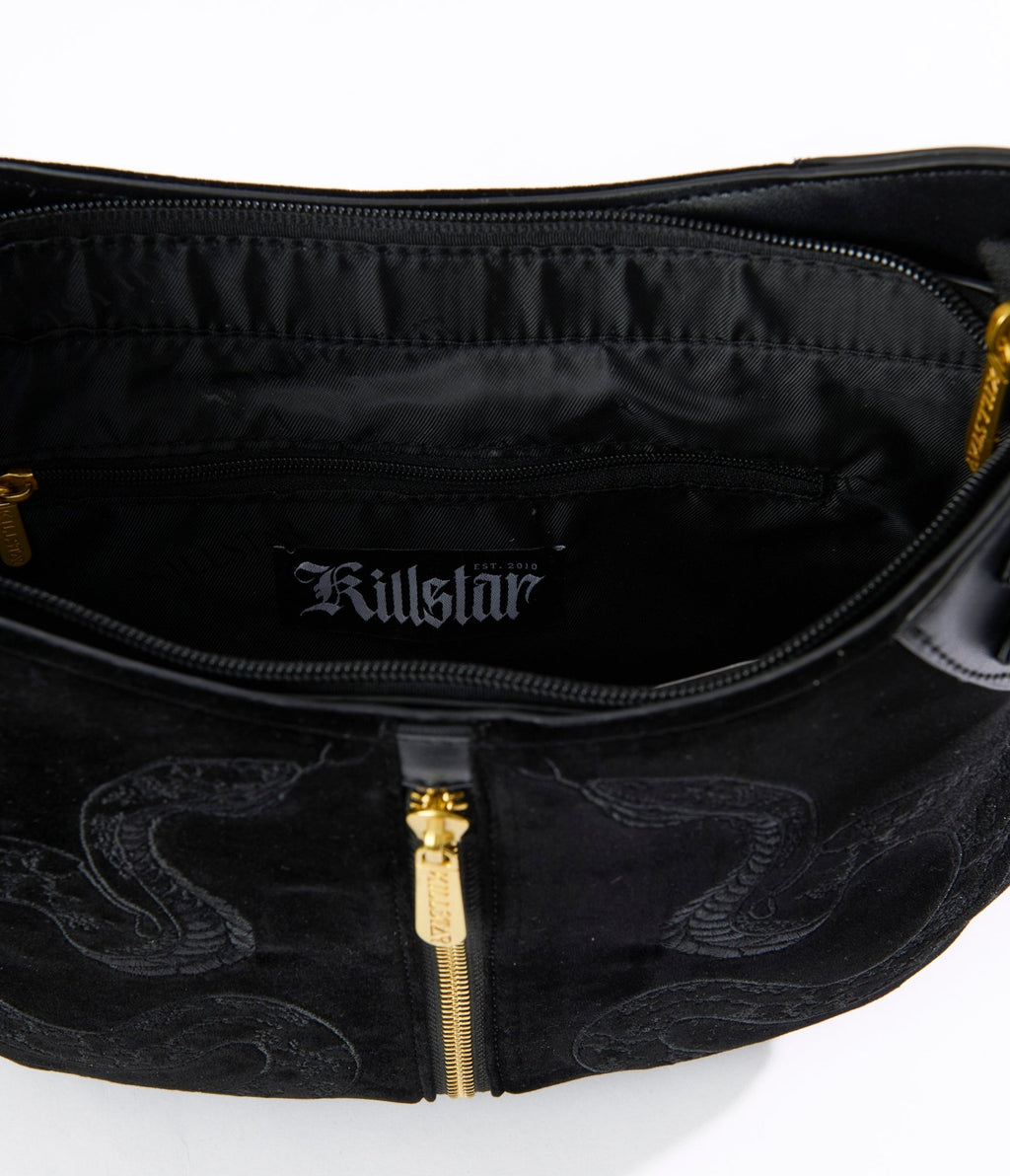 Killstar Black Suede Snake Adder Handbag - Unique Vintage - Womens, ACCESSORIES, HANDBAGS