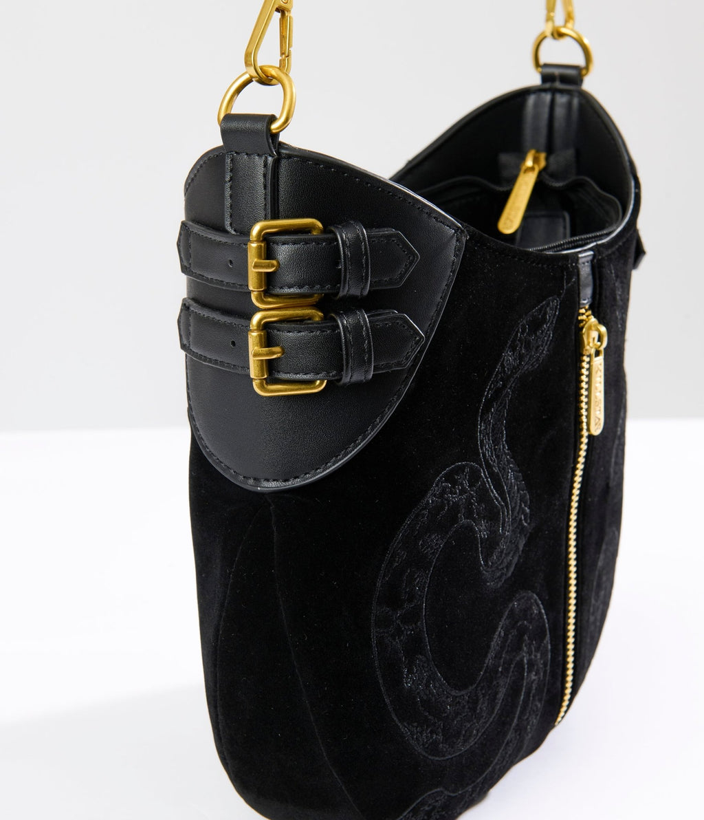 Killstar Black Suede Snake Adder Handbag - Unique Vintage - Womens, ACCESSORIES, HANDBAGS