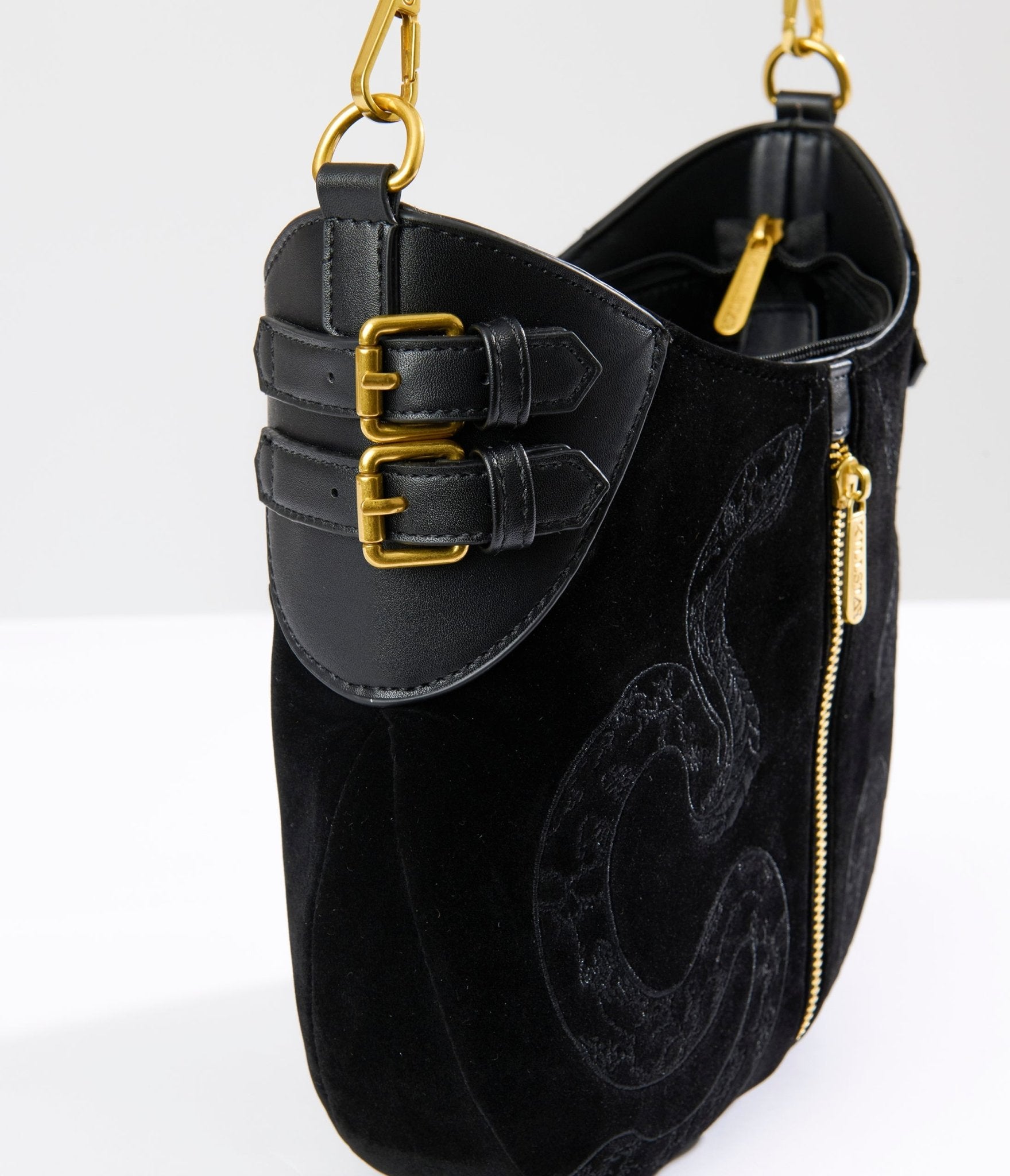 Killstar Black Suede Snake Adder Handbag - Unique Vintage - Womens, ACCESSORIES, HANDBAGS