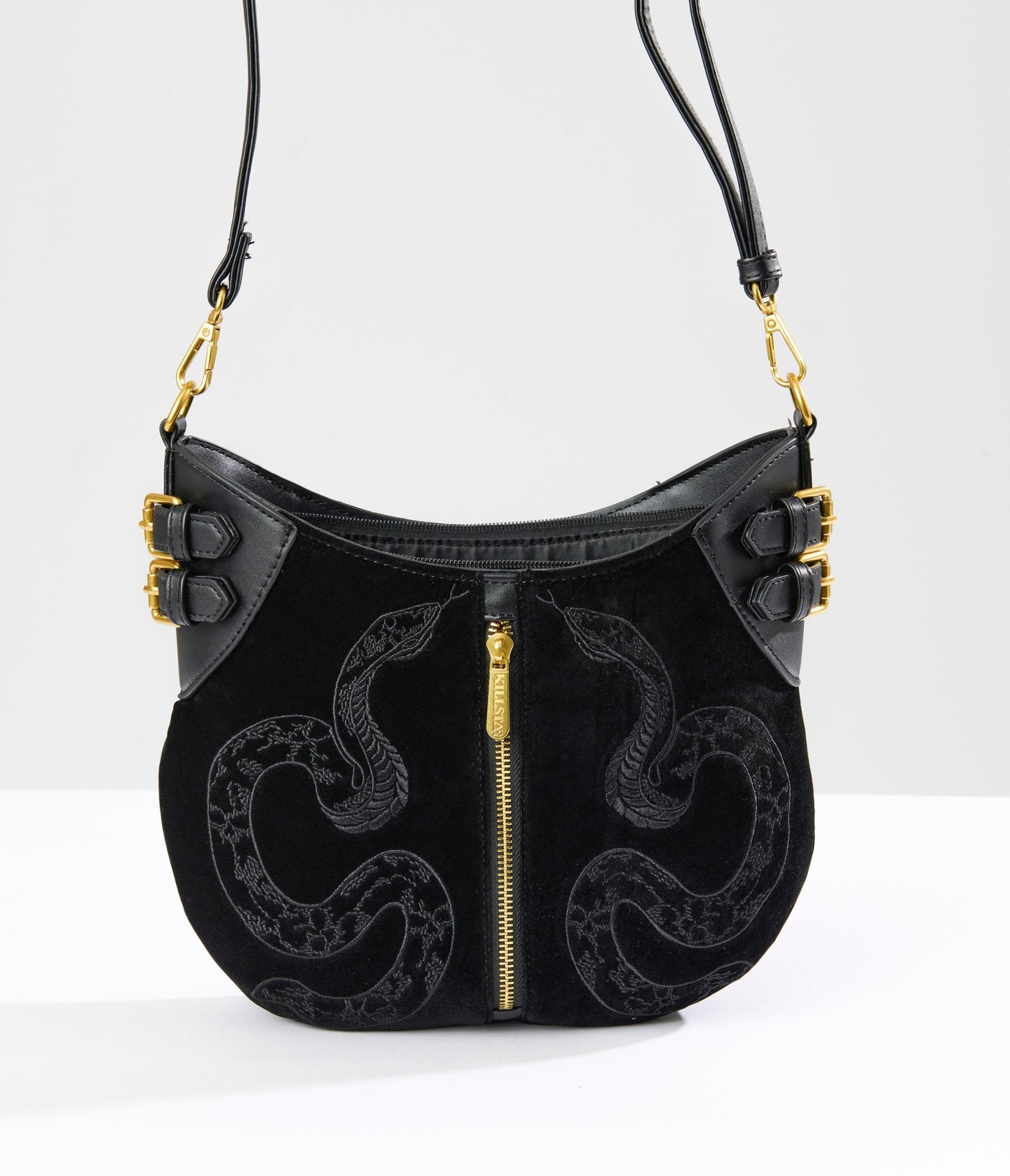 Killstar Black Suede Snake Adder Handbag - Unique Vintage - Womens, ACCESSORIES, HANDBAGS