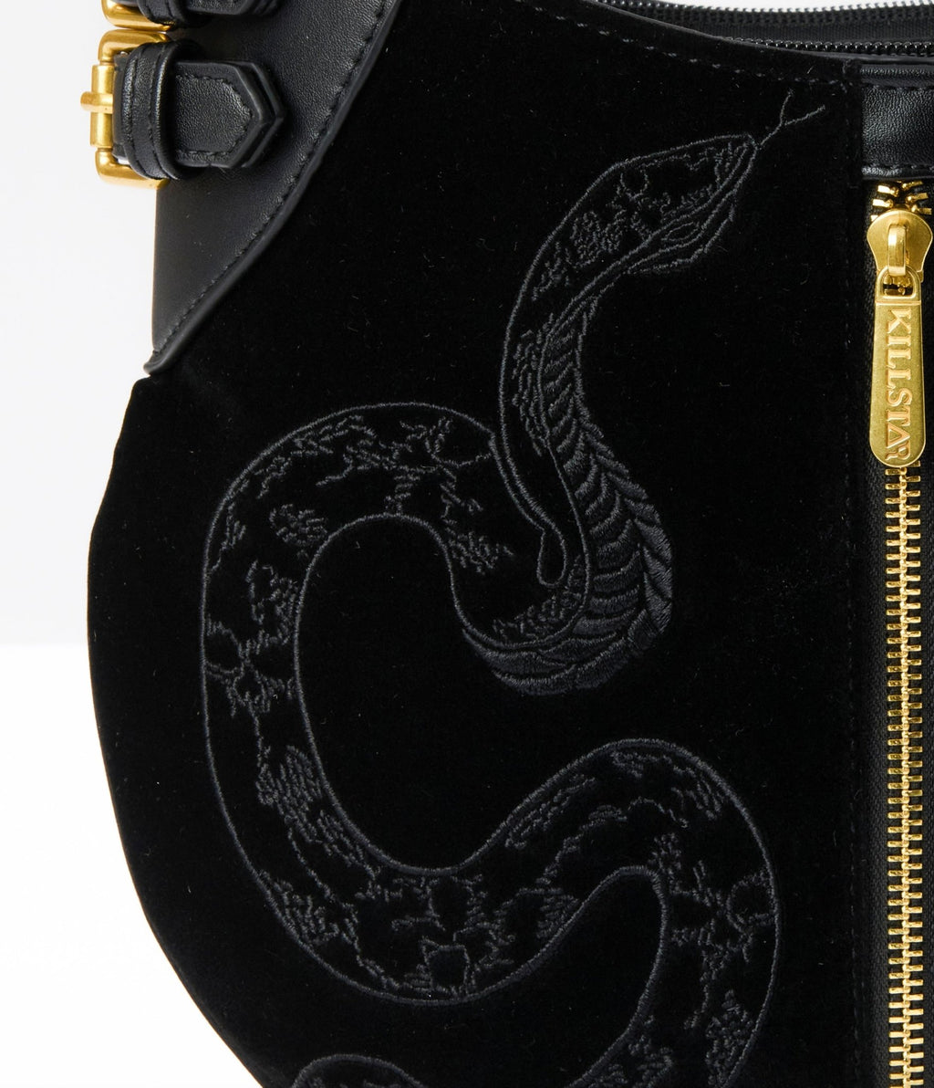 Killstar Black Suede Snake Adder Handbag - Unique Vintage - Womens, ACCESSORIES, HANDBAGS