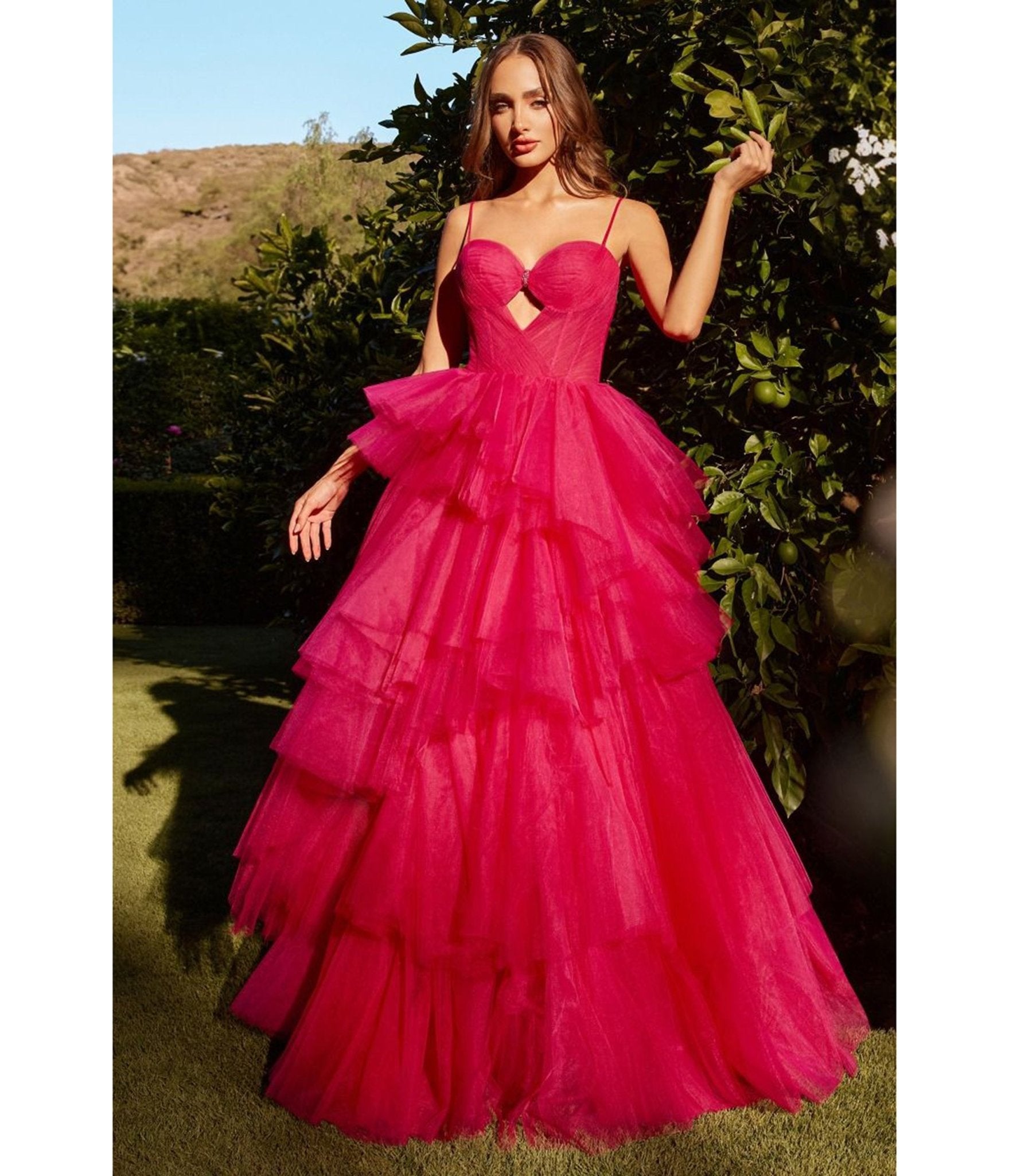 Ladivine By Cinderella Divine Azelea Pink Tiered Ruffle Ball Gown - Unique Vintage - Womens, DRESSES, PROM & SPECIAL OCCASION
