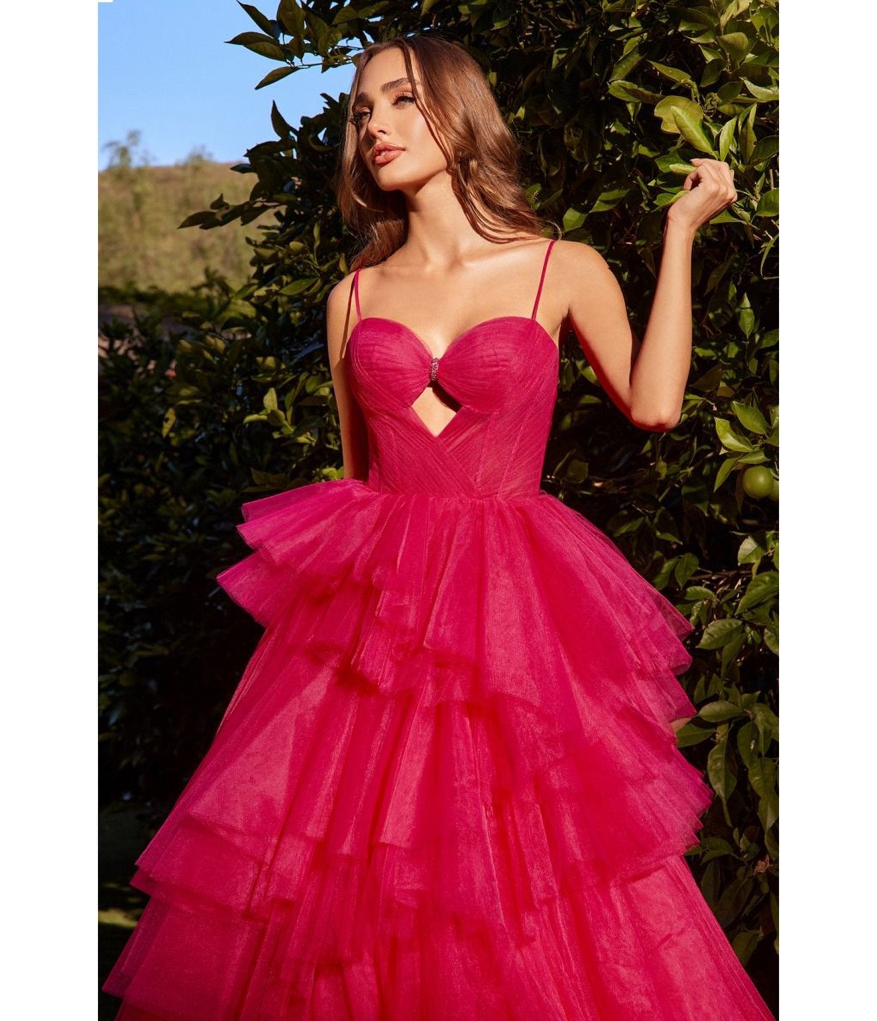 Ladivine By Cinderella Divine Azelea Pink Tiered Ruffle Ball Gown - Unique Vintage - Womens, DRESSES, PROM & SPECIAL OCCASION