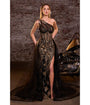 LaDivine by Cinderella Divine Black Sequin-Appliquâ‰ˆÎ© Mermaid Gown with V-Neck Sheer Bodice
