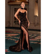 LaDivine by Cinderella Divine Black Strapless Beaded Lace Appliqués Evening Gown