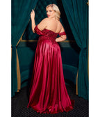 LaDivine by Cinderella Divine Burgundy Convertible Strapless Beaded Lace Appliqués Gown - Unique Vintage - Womens