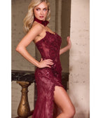 LaDivine by Cinderella Divine Burgundy Strapless Beaded Lace Appliqués Evening Gown - Unique Vintage - Womens