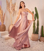 Ladivine by Cinderella Divine Dark Mauve Long Satin Strapless Keyhole Prom Dress