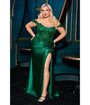 LaDivine by Cinderella Divine Emerald Convertible Strapless Beaded Lace Applique Gown