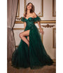 Ladivine by Cinderella Divine Emerald Green 3D Floral Strapless Slit Prom Dress