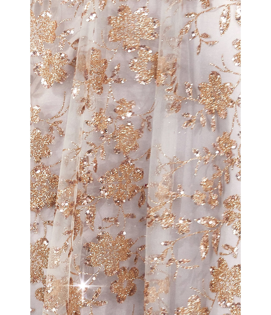 LaDivine by Cinderella Divine Gold Mist Illusion Plunging V - Neck Garden Wedding Gown - Unique Vintage - Womens