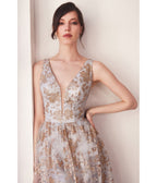 LaDivine by Cinderella Divine Gold Mist Illusion Plunging V - Neck Garden Wedding Gown - Unique Vintage - Womens