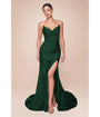 Ladivine by Cinderella Divine Hunter Green Satin Fitted Strapless Slit Prom Dress