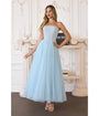 LaDivine by Cinderella Divine Light Blue Crepe Bodice Tulle Ball Gown with Statement Bow