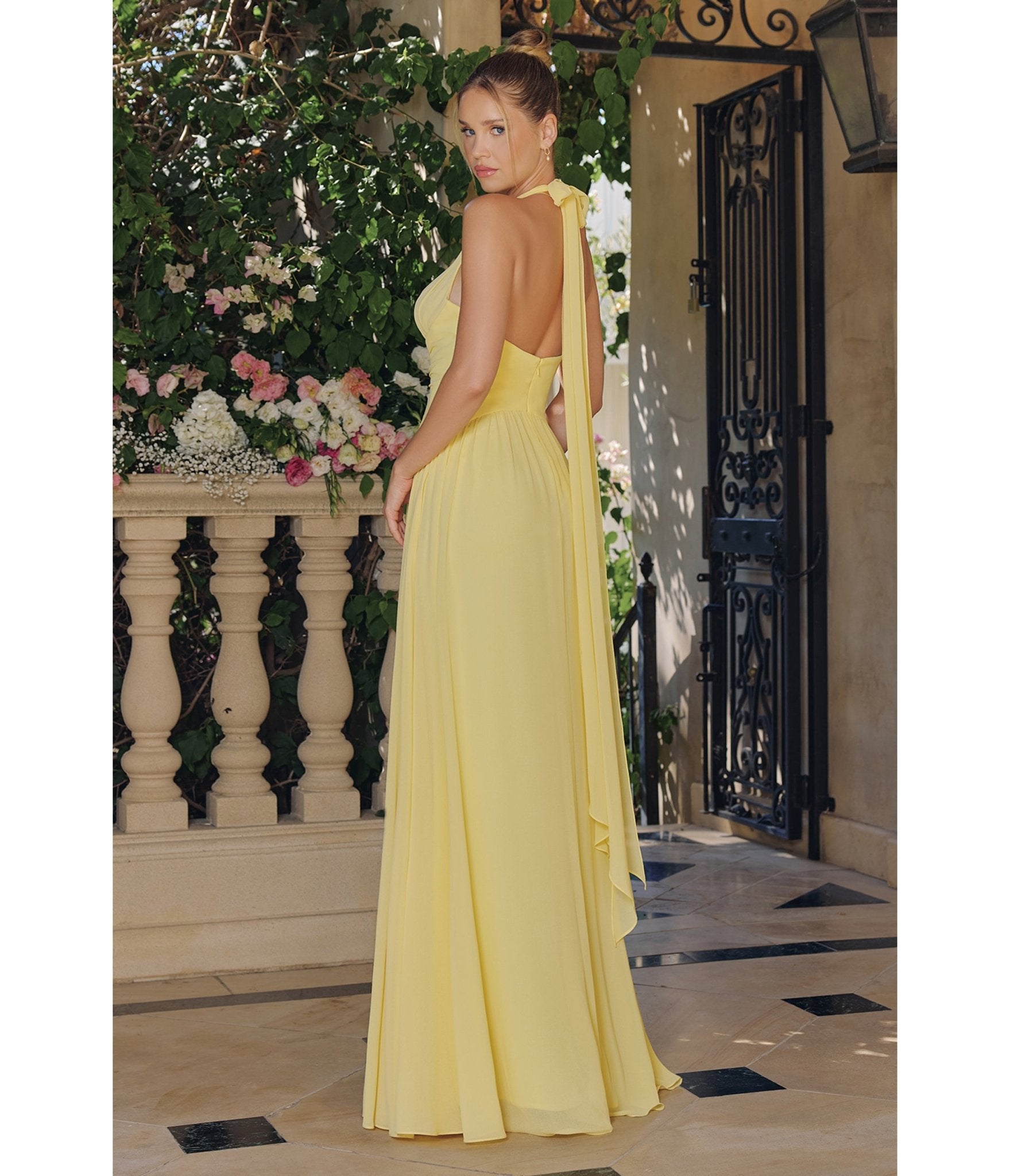 LaDivine by Cinderella Divine Light Yellow Halter Neck Ruched Waist Go –  Unique Vintage