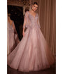 Ladivine By Cinderella Divine Mauve Applique Bell Sleeve A-line Prom Dress