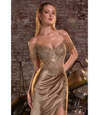 LaDivine by Cinderella Divine Mocha Gold Satin Off - Shoulder Sweatheart Neck Gown - Unique Vintage - Womens