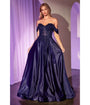 LaDivine by Cinderella Divine Navy Convertible Strapless Beaded Lace Appliques Gown