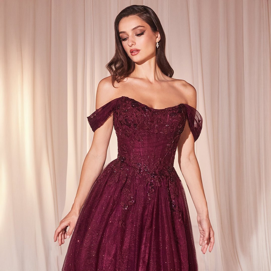 Ladivine by Cinderella Divine Plum Off The Shoulder Prom Gown - Unique Vintage - Womens