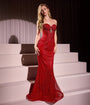 Ladivine by Cinderella Divine Red Beaded Strapless Corset Mermaid Prom Dress