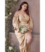 Ladivine by Cinderella Divine Rose Gold Soft Satin Long Sleeve Curve Dress