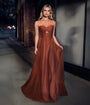 Ladivine by Cinderella Divine Sienna Long Satin Strapless Keyhole Prom Dress