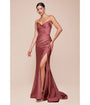 Ladivine by Cinderella Divine Sienna Rose Satin Fitted Strapless Slit Prom Dress