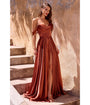 LaDivine by Cinderella Divine Sienna Satin Off-Shoulder Pleated Neck Gown