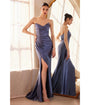 LaDivine by Cinderella Divine Smoky Blue Draped Corset Gown with Lace-Up Back