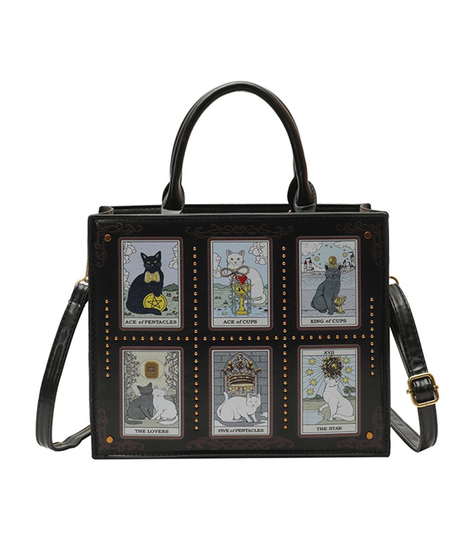 Leatherette Cat Tarot Card Satchel Handbag - Unique Vintage - Womens, ACCESSORIES, HANDBAGS