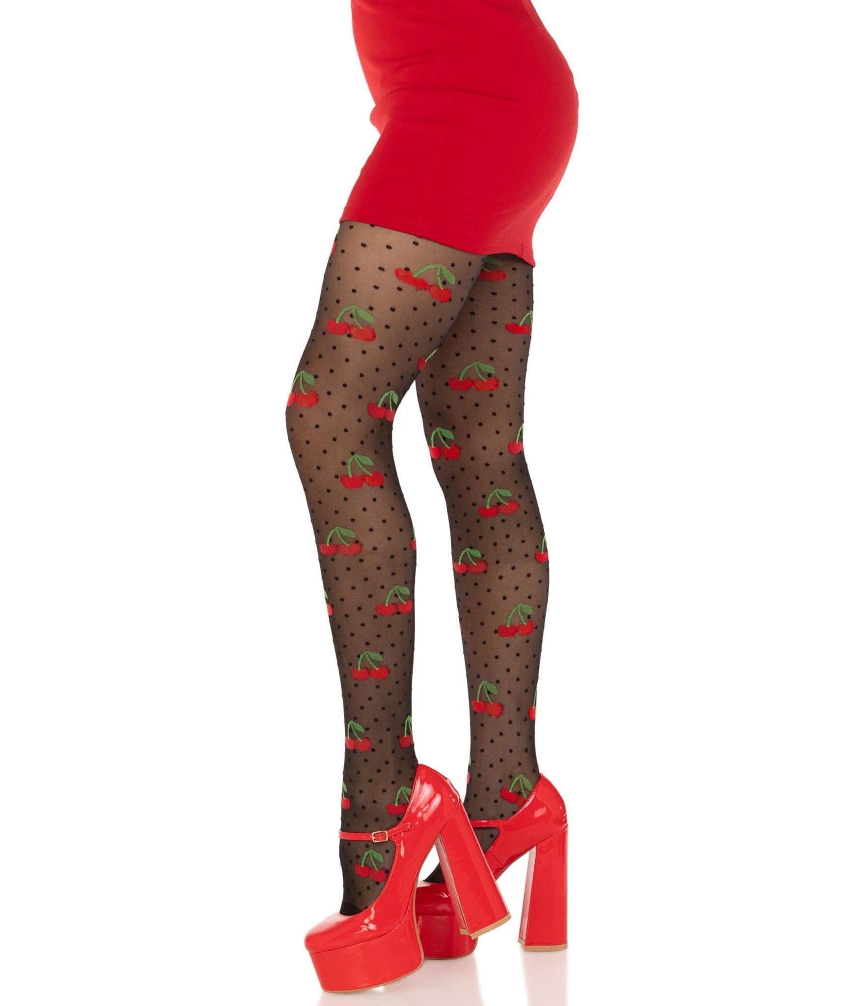 Leg Avenue Sheer Cherry Pie Polka Dot Tights - Unique Vintage - Womens, ACCESSORIES, HOSIERY