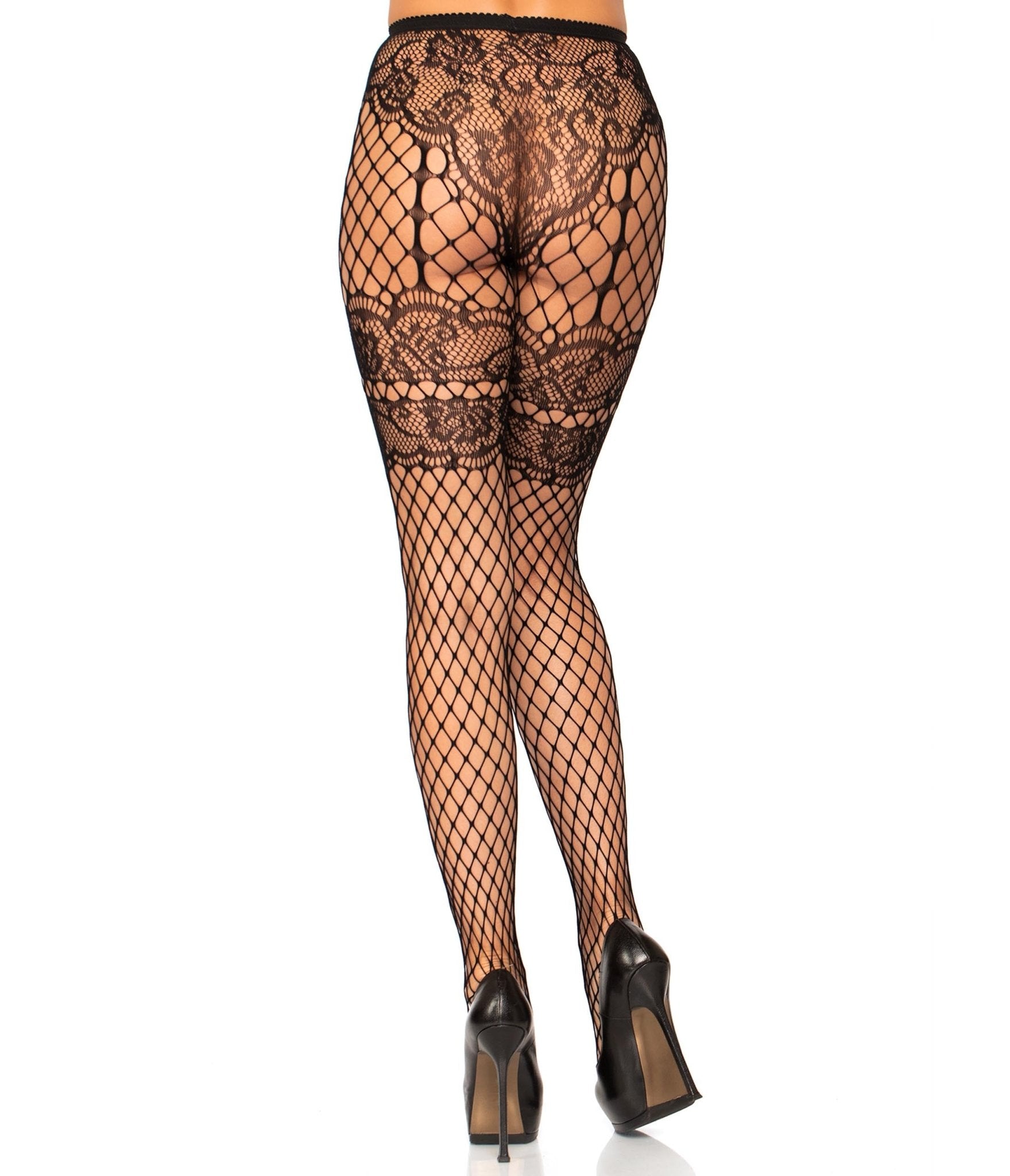 Leg Avenue Sheila Lace Faux Garter Fishnet Tights - Unique Vintage - Womens, ACCESSORIES, HOSIERY