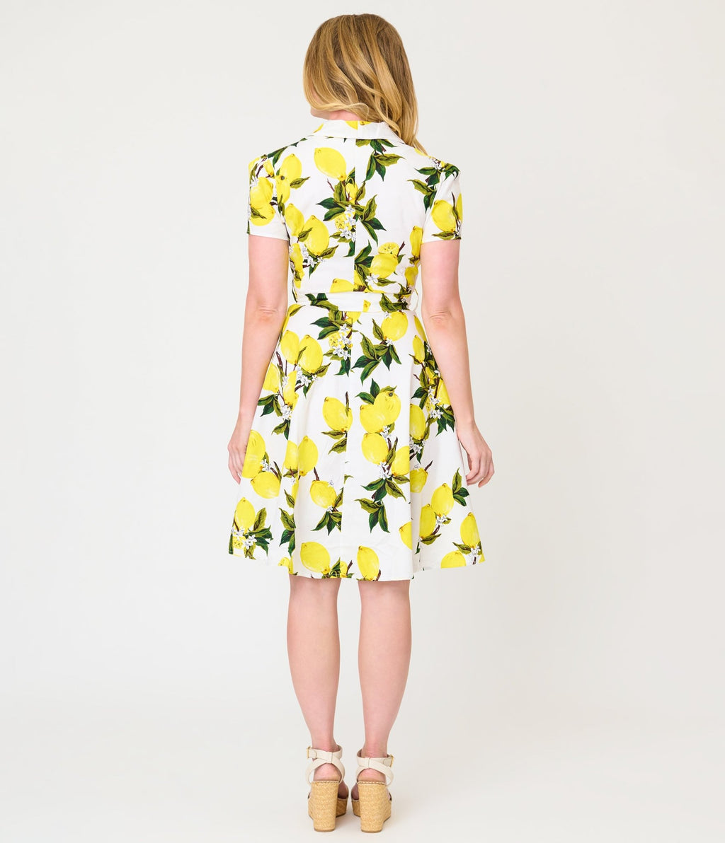 Lemon Yellow Button - Up Swing Dress - Unique Vintage - Womens, DRESSES, SWING