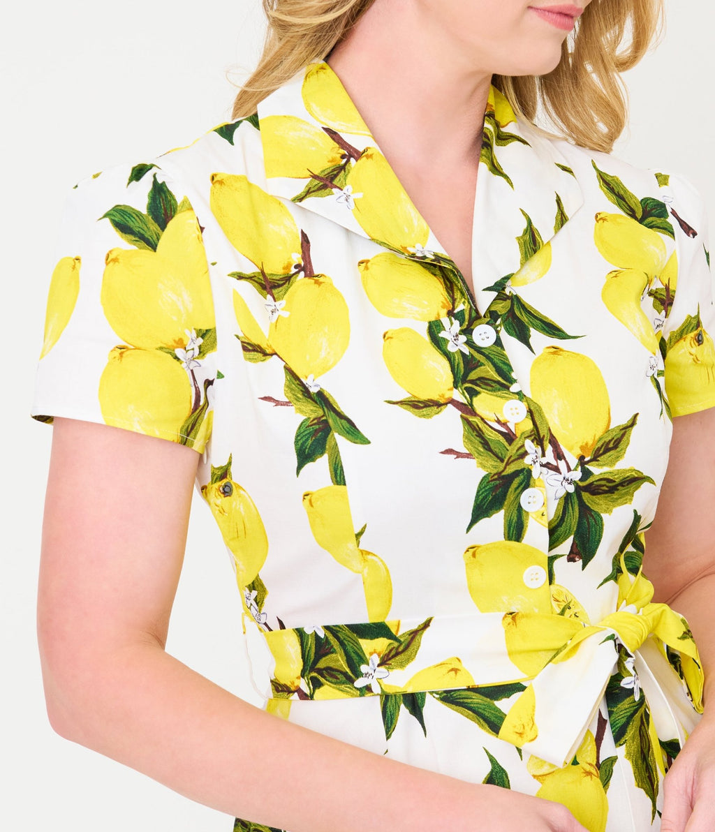 Lemon Yellow Button - Up Swing Dress - Unique Vintage - Womens, DRESSES, SWING