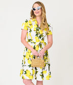 Lemon Yellow Button - Up Swing Dress - Unique Vintage - Womens, DRESSES, SWING