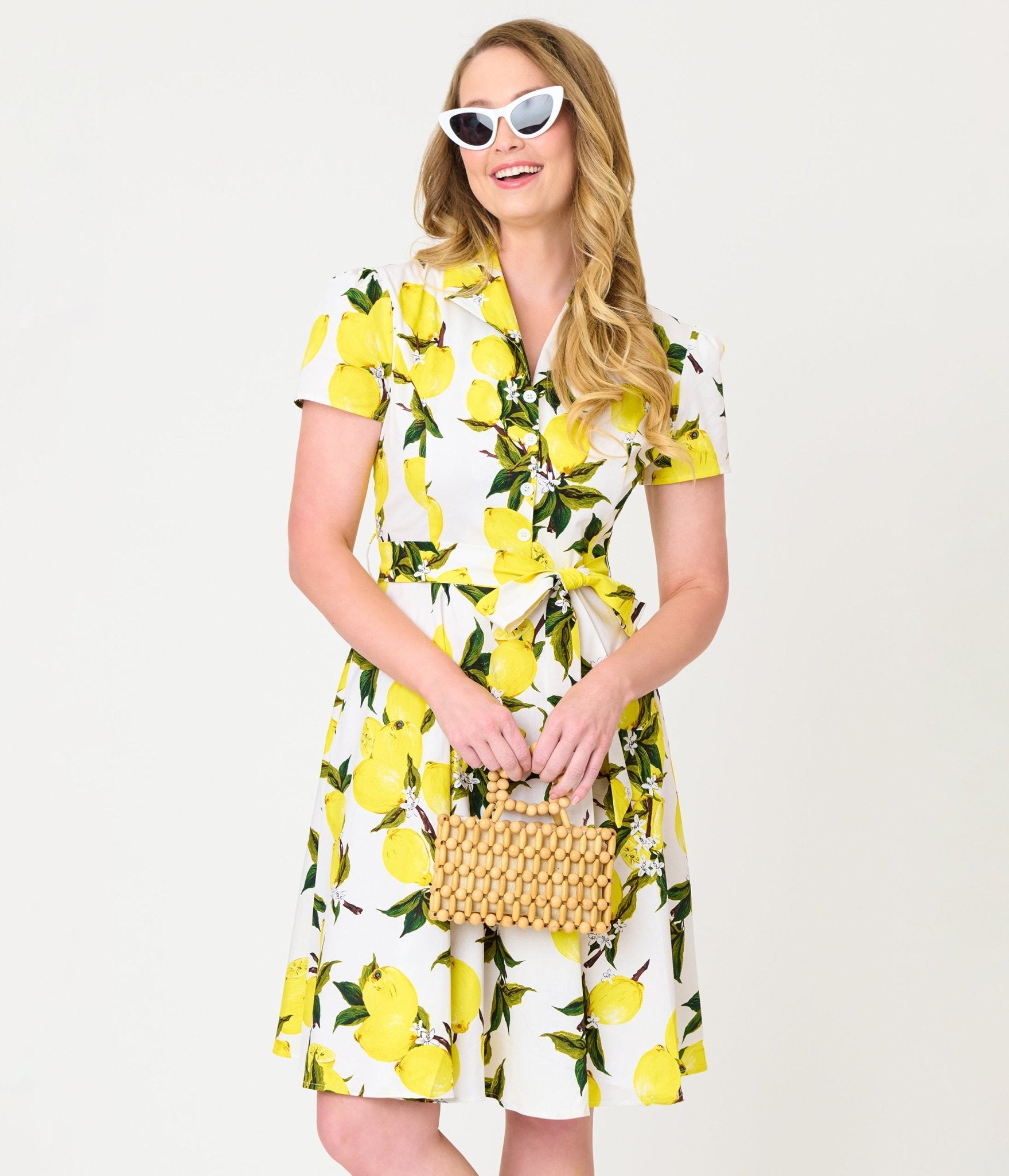 Lemon Yellow Button - Up Swing Dress - Unique Vintage - Womens, DRESSES, SWING